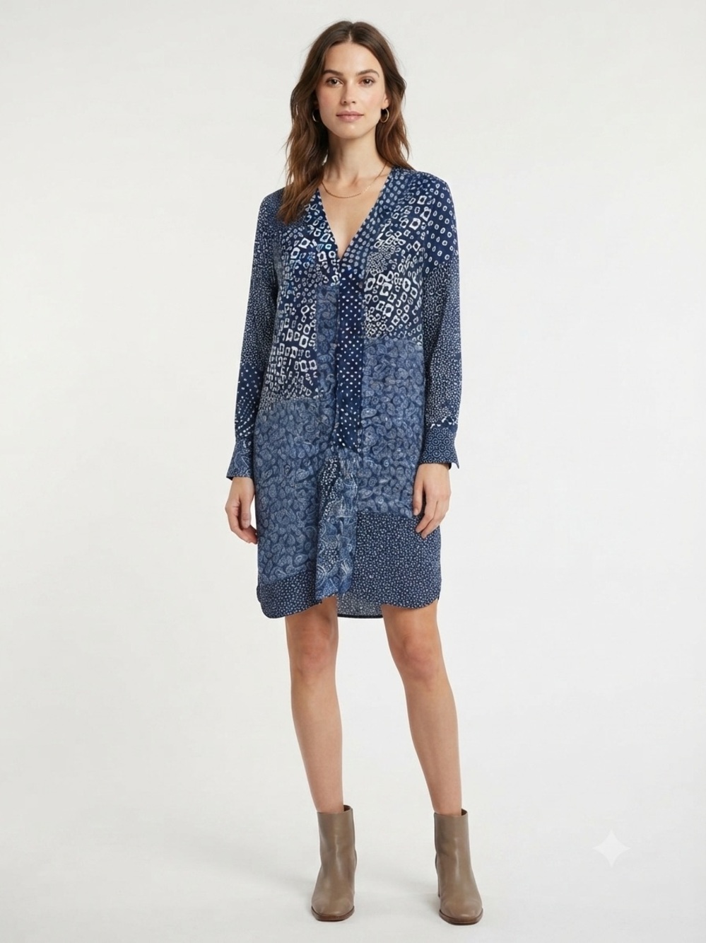 Diane von Furstenberg Paisley Patchwork Boho Print Tunic Silk Dress - Size Small